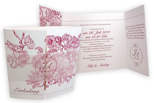 Hochzeitseinladungen (40 Stück) – Altarfalz-Design In Lila, Quadratisch (14,8 X 14,8 Cm), Mit Persönlichem Foto & Text