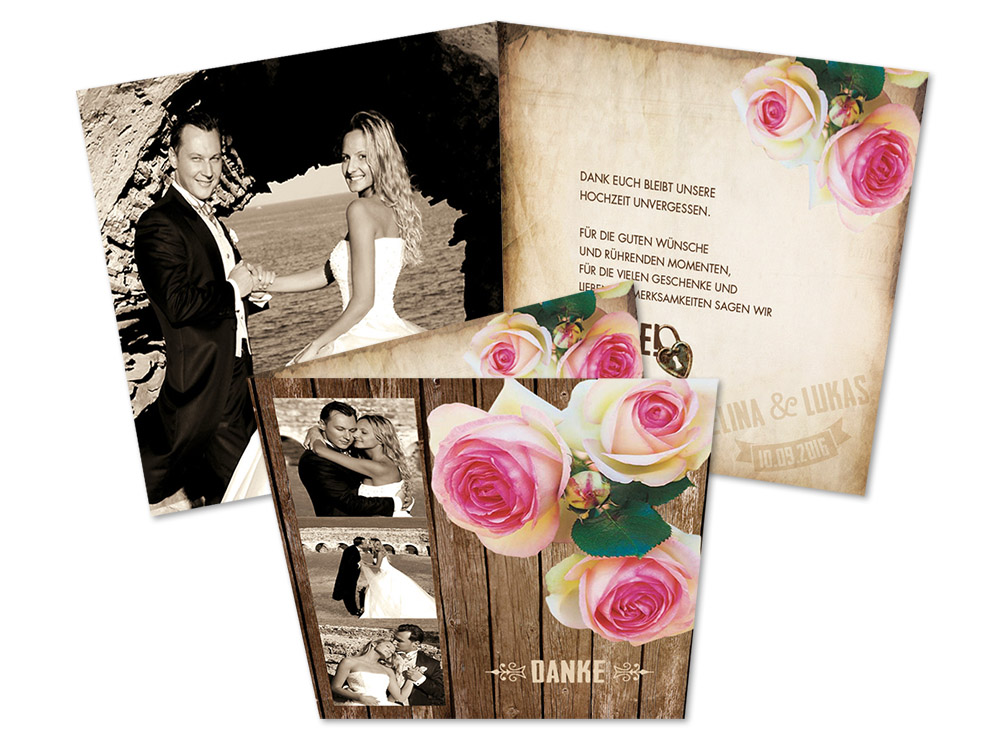 Dankeskarten mit Foto - Ein Rosenpaar