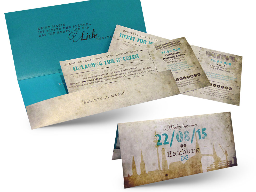 Vintage Ticket-Hochzeitskarten – Believe in magic